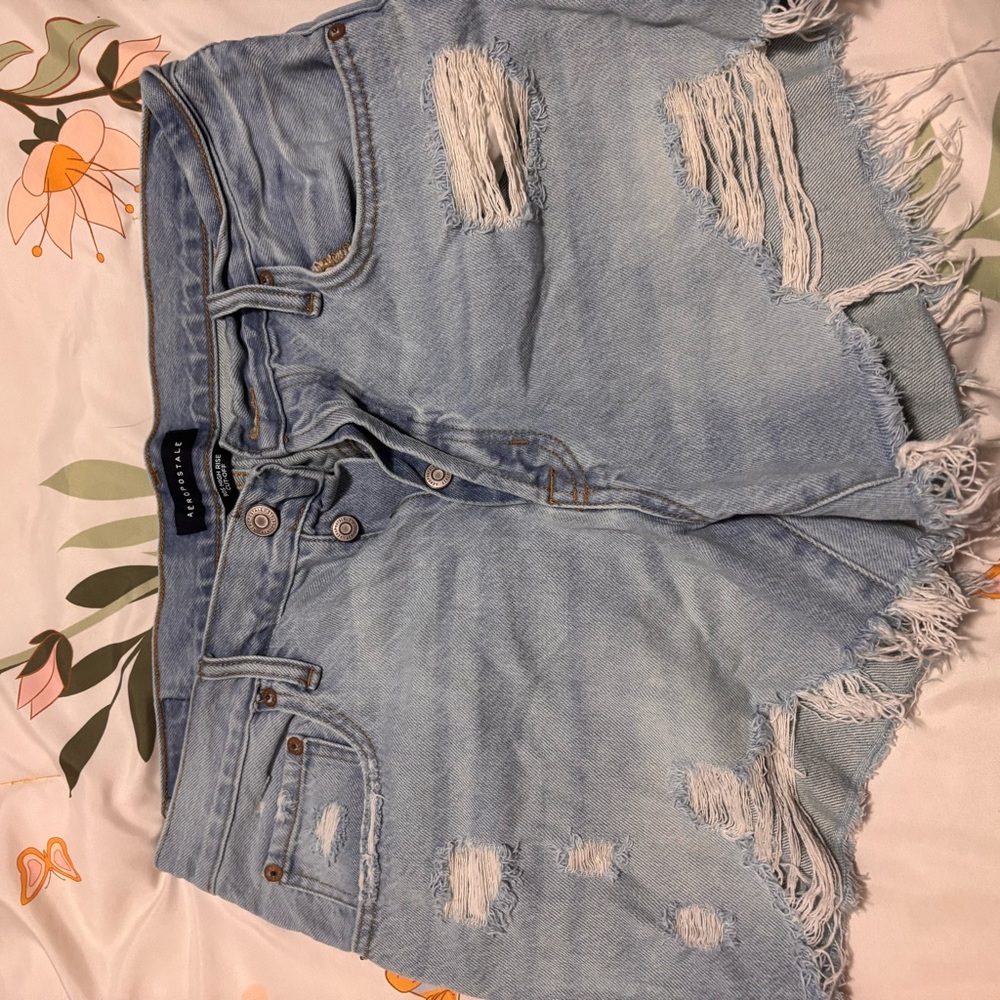 Aeropostale Frayed Light Blue Jean Shorts